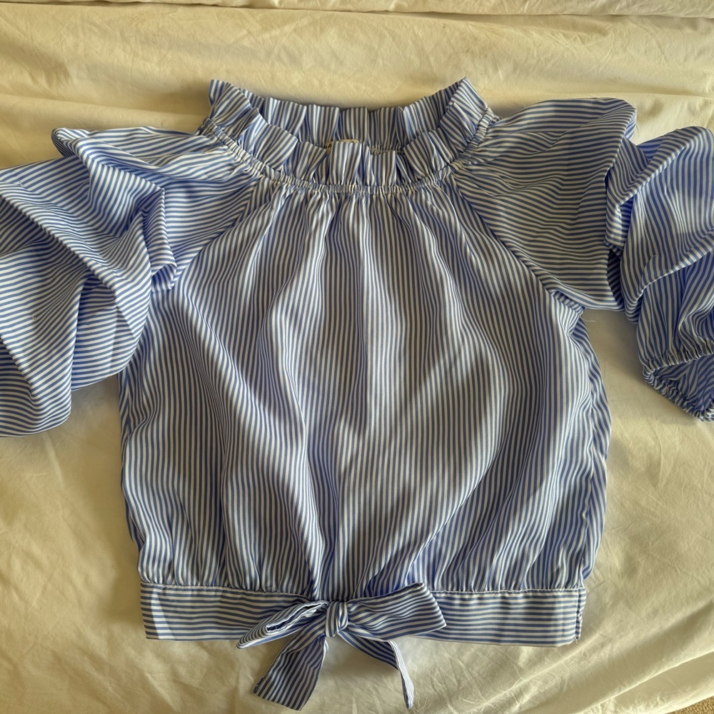 Habitual Blue and White Ruffled Blouse
